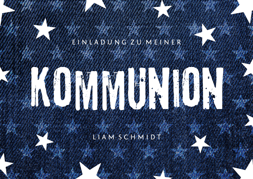 Kommunionskarten - Einladung zur Kommunion Denim & Sterne Foto innen