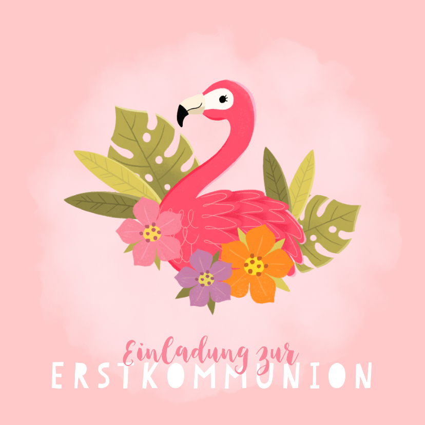 Kommunionskarten - Einladung zur Kommunion rosa Flamingo 