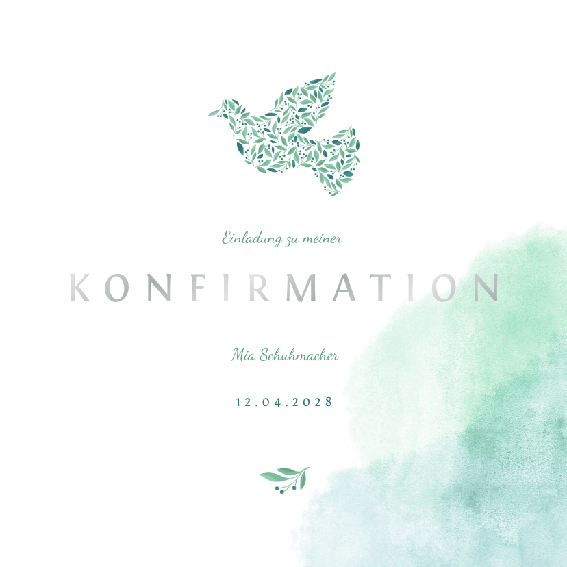 Konfirmationskarten - Einladung Konfirmation Taube botanisch