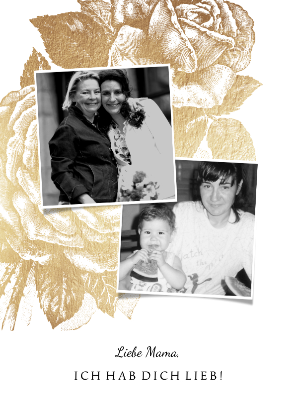 Muttertagskarten - Grußkarte Muttertag goldene Rose und Fotos