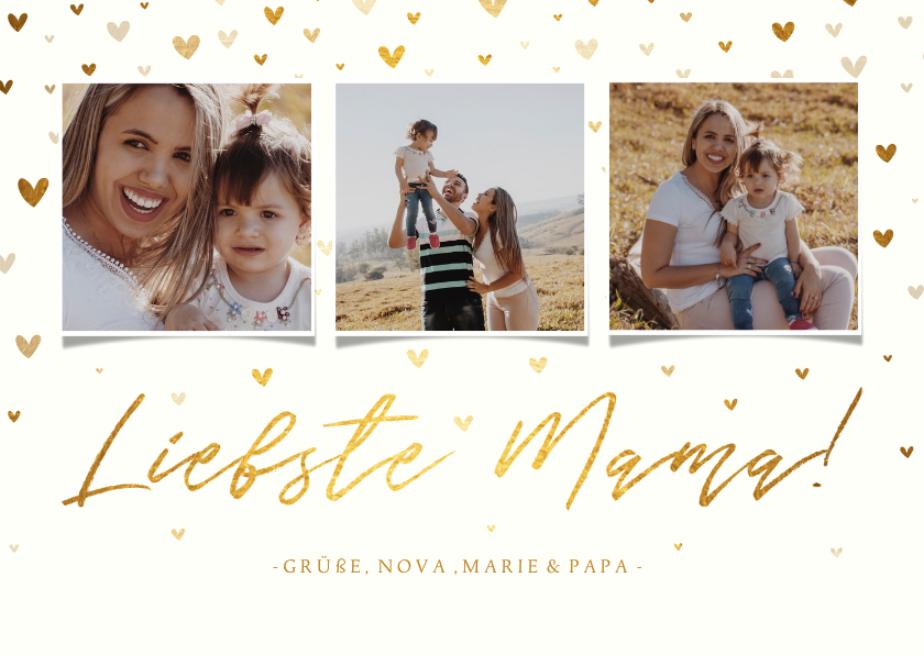 Muttertagskarten - Muttertagskarte 'Liebste Mama!' drei Fotos und Herzen