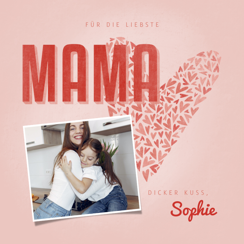 Muttertagskarten - Muttertagskarte mit Typografie, Foto und Herzen
