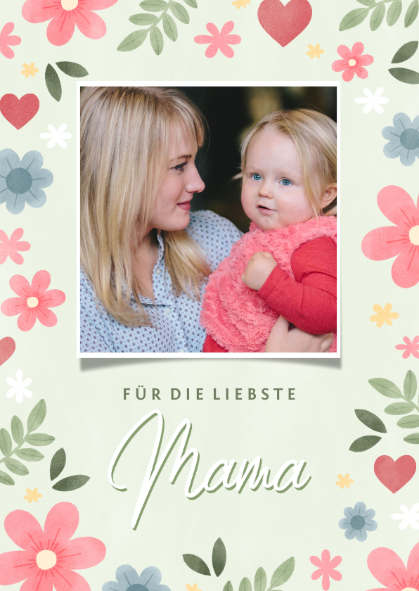Muttertagskarten - Muttertagskarte pastell mit Foto und Blumen