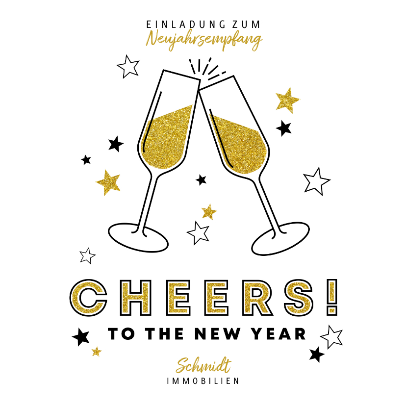 Neujahrskarten - Einladung zum Neujahrsempfang Cheers Sektgläser