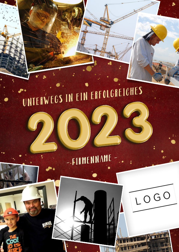 Neujahrskarten - Geschäftliche Neujahrskarte Fotocollage & Goldlook