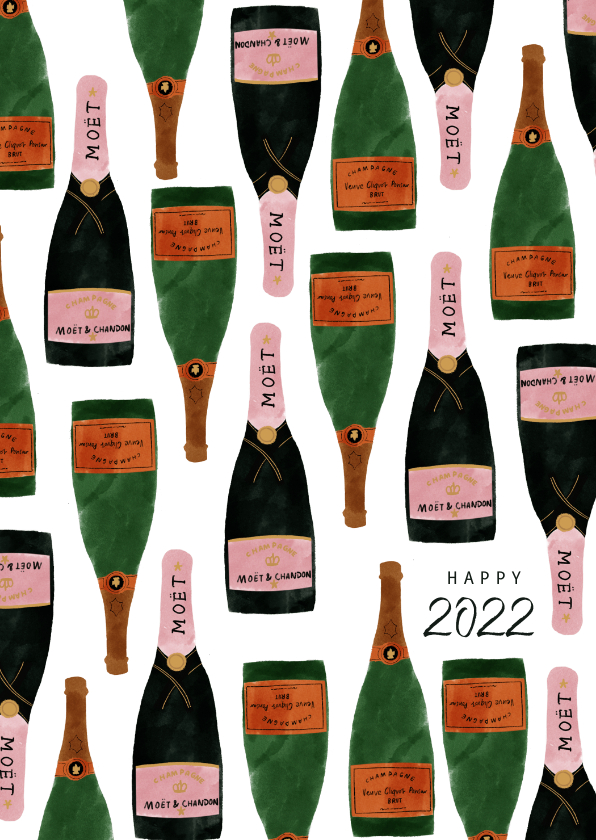 Neujahrskarten - Neujahrskarte Champagner Flaschen Happy 2022