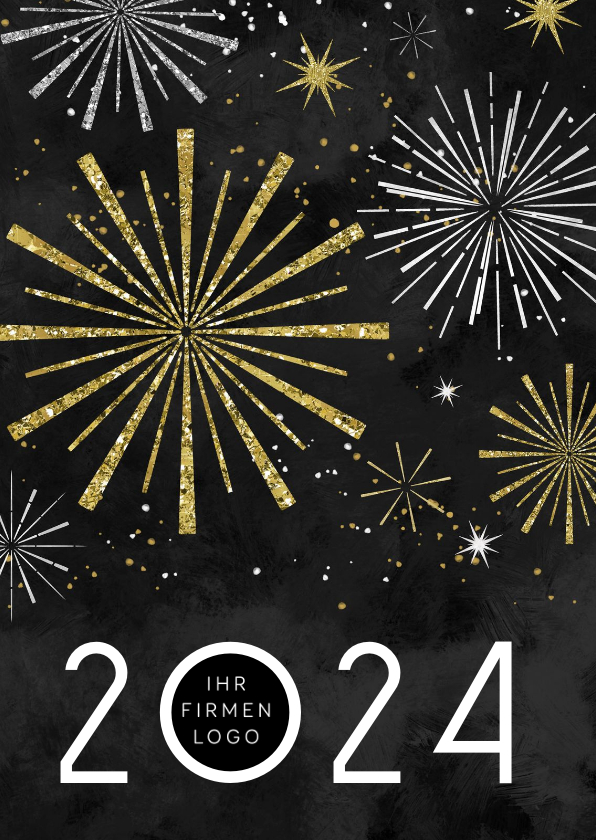 Neujahrskarten - Neujahrskarte Feuerwerk gold und silber