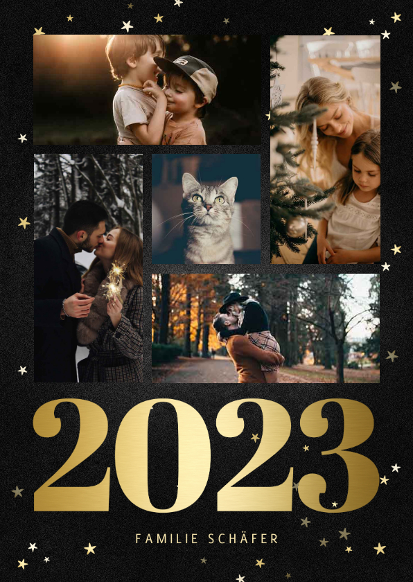 Neujahrskarten - Neujahrskarte Fotocollage mit großer 2022 & Sternen