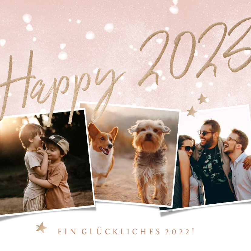 Neujahrskarten - Neujahrskarte Happy 2022 mit drei Fotos