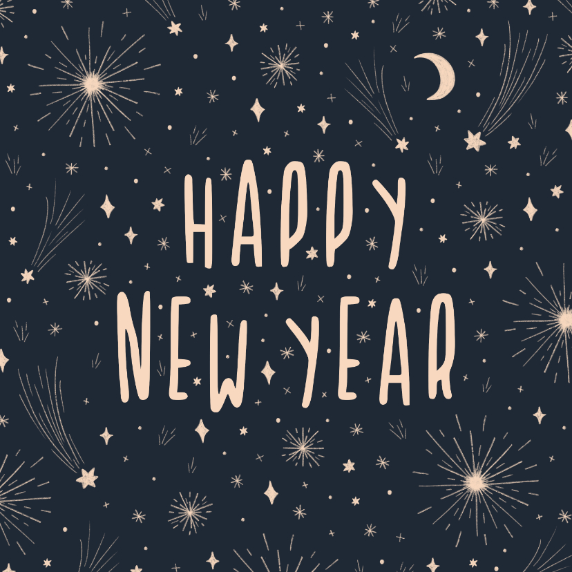 Neujahrskarten - Neujahrskarte Happy New Year Sterne und Feuerwerk