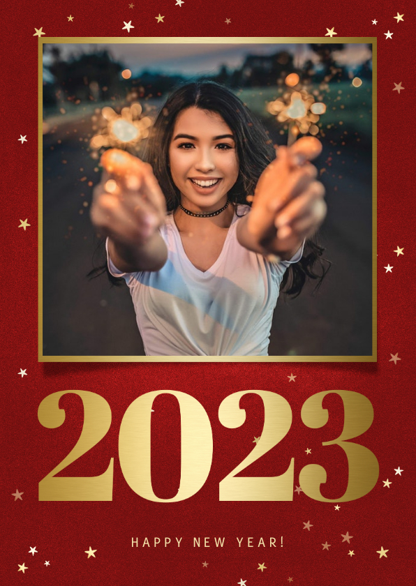 Neujahrskarten - Rote Neujahrskarte 2022, Foto und Sterne