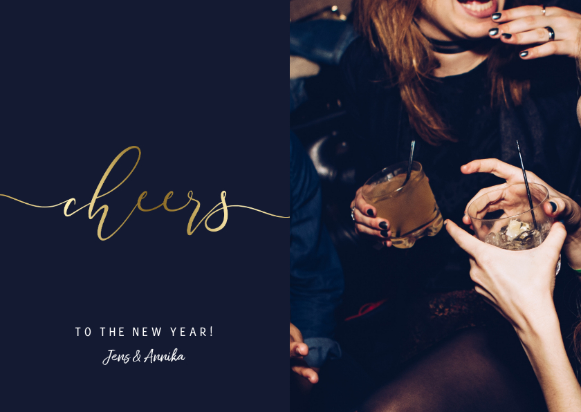Neujahrskarten - Stilvolle Neujahrskarte 'Cheers' to the new year mit Foto
