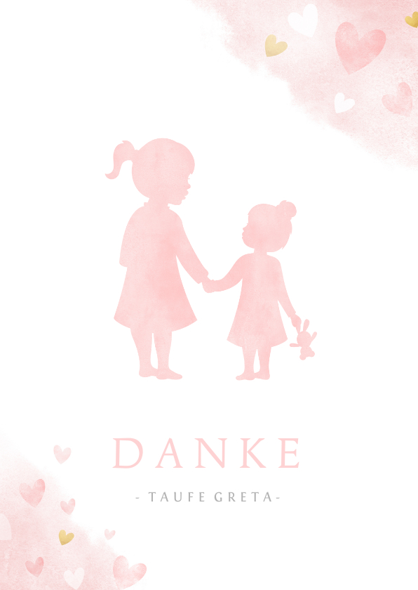 Taufkarten - Danksagung Taufe rosa Silhouette kleine & große Schwester