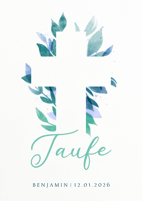 Taufkarten - Einladung zur Taufe florales Kreuz