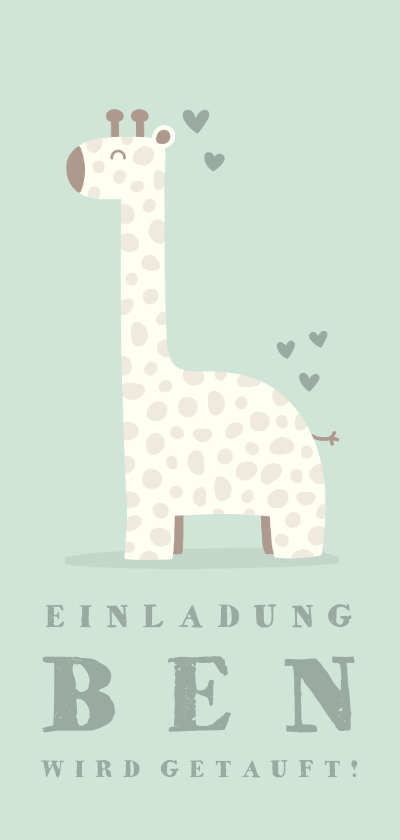 Taufkarten - Einladungskarte Taufe Giraffe grün Foto innen