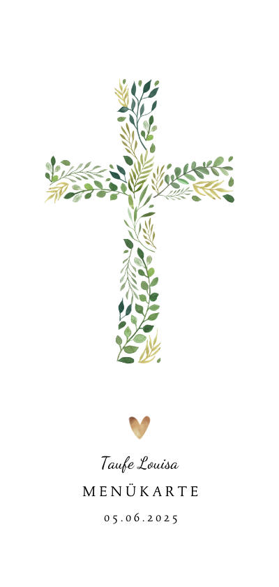 Taufkarten - Menükarte zur Taufe botanisches Kreuz