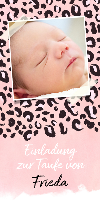 Taufkarten - Taufeinladung eigenes Foto Leopardenprint rosa