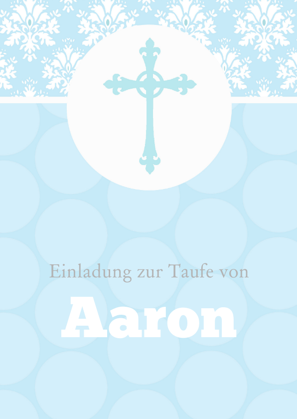 Taufkarten - Taufeinladung klassisch hellblaues Kreuz Foto innen