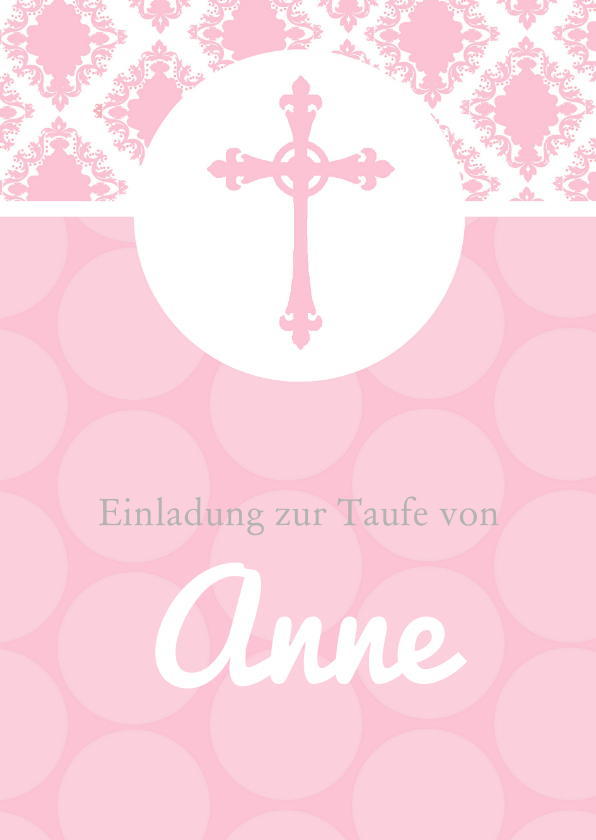Taufkarten - Taufeinladung klassisch rosa Kreuz Foto innen