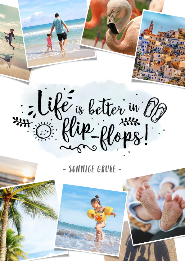 Urlaubskarten - Urlaubskarte Fotocollage 'Life is better in flip-flops'