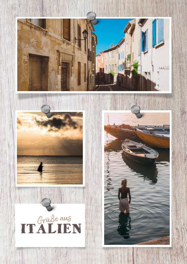 Urlaubskarten - Urlaubskarte Holzlook mit eigenen Fotos