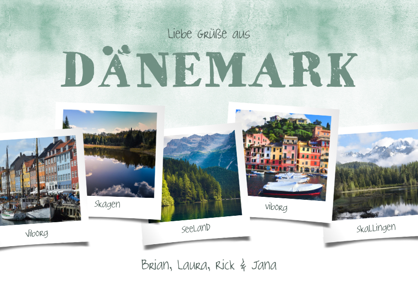 Urlaubskarten - Urlaubskarte Wasserfarben mit 5 eigenen Fotos