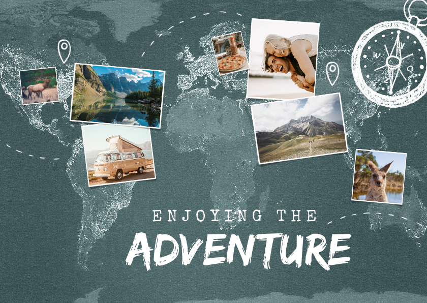 Urlaubskarten - Urlaubskarte Weltreise 'Enjoying the adventure' mit Fotos