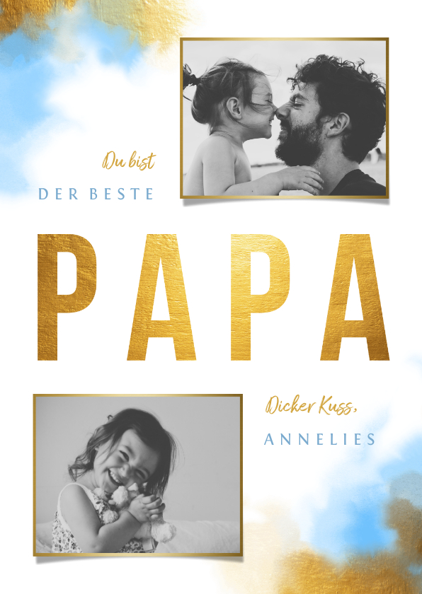 Vatertagskarten - Vatertagskarte Goldlook mit Fotos und Wasserfarbe