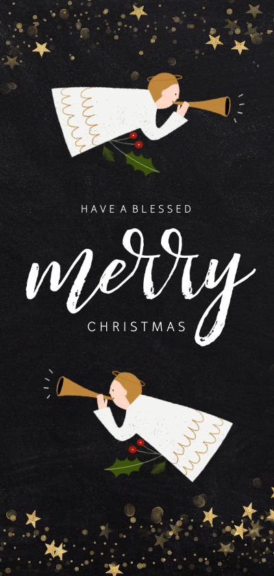 Weihnachtskarten - Christliche Weihnachtskarte mit zwei Engeln und Sternen