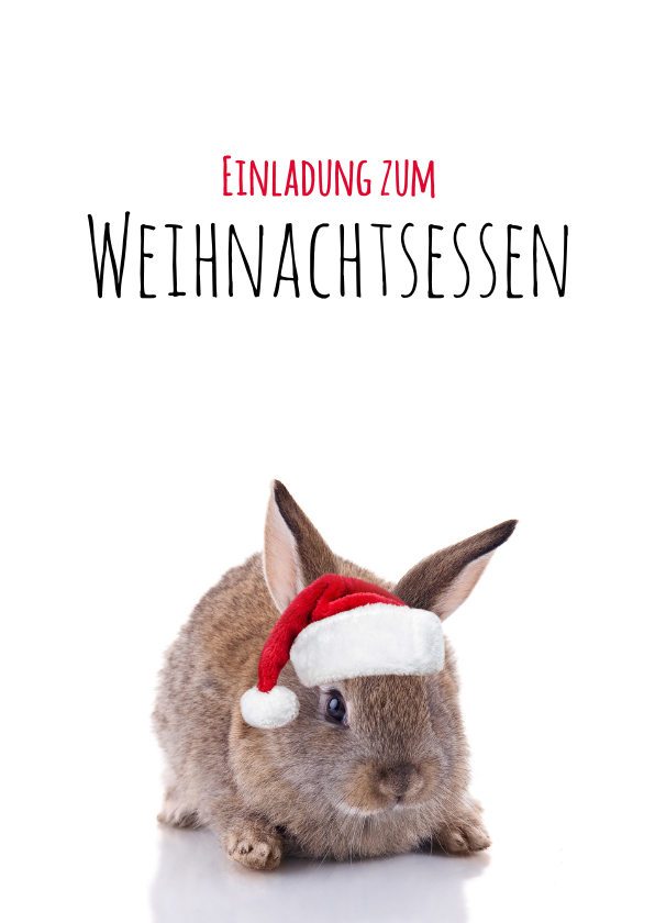 Weihnachtskarten - Einladung zur Weihnachtsfeier Kaninchen mit Weihnachtsmütze