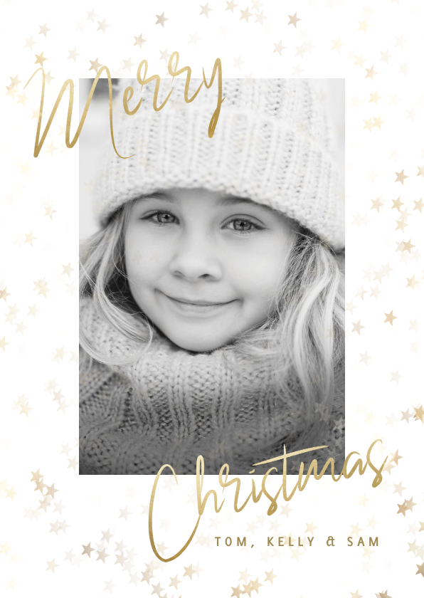 Weihnachtskarten - Foto-Weihnachtskarte goldene Sterne Merry Christmas