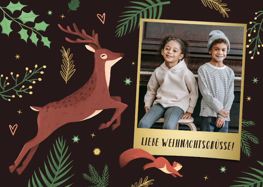 Weihnachtskarten - Foto Weihnachtskarte Hirsch & Eichhörnchen