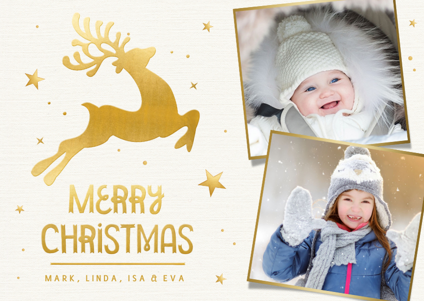 Weihnachtskarten - Foto-Weihnachtskarte mit Rentier in Goldlook