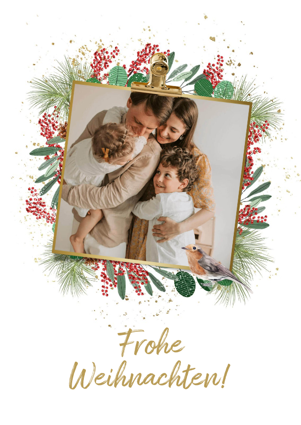 Weihnachtskarten - Foto-Weihnachtskarte mit Umrandung aus Zweigen