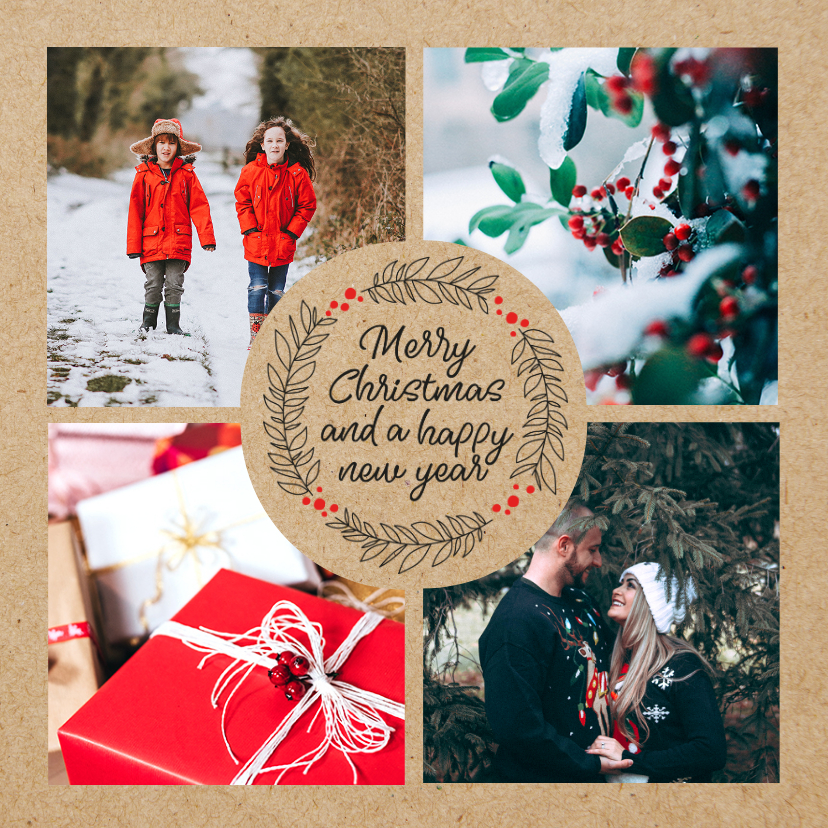 Weihnachtskarten - Fotocollage-Weihnachtskarte Kraftpapier