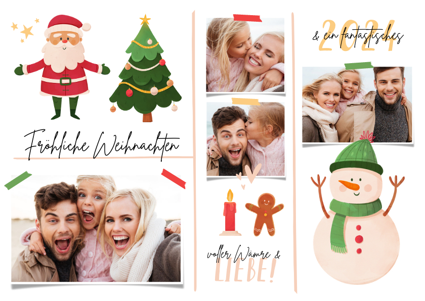 Weihnachtskarten - Fotocollage-Weihnachtskarte mit Illustrationen