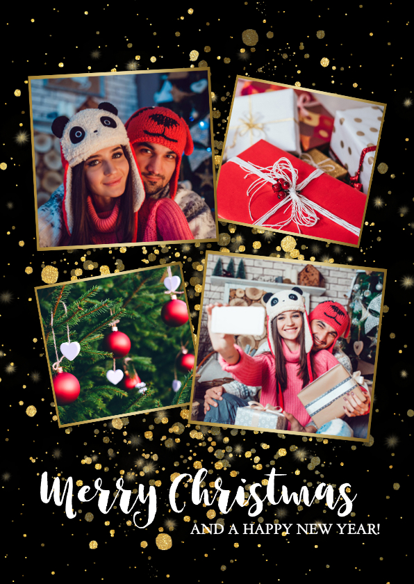 Weihnachtskarten - Fotocollage-Weihnachtskarte mit Konfetti in Goldlook