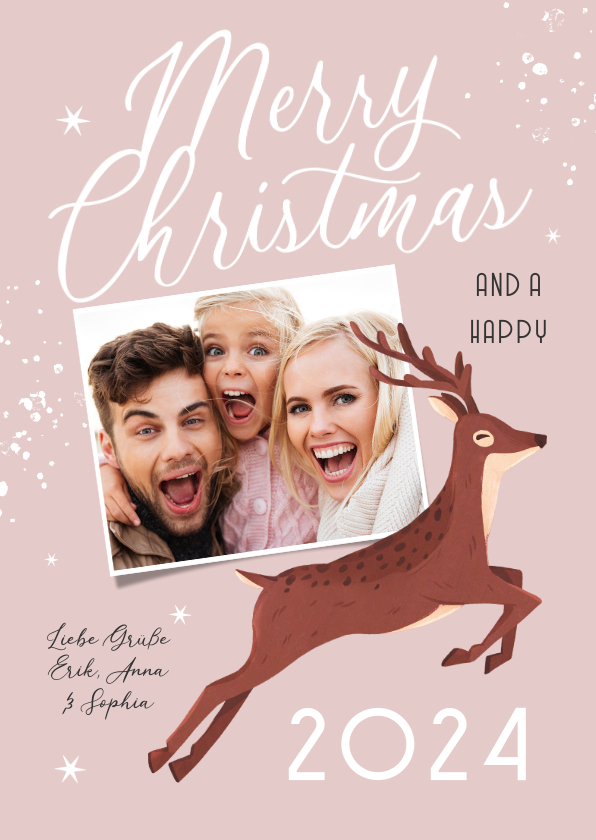 Weihnachtskarten - Fotokarte zu Weihnachten mit springendem Hirsch