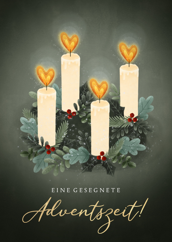 Weihnachtskarten - Grußkarte Advent Adventskranz vier Kerzen