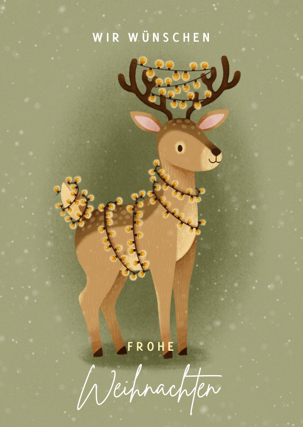 Weihnachtskarten - Grußkarte Weihnachten Hirsch mit Lichterkette