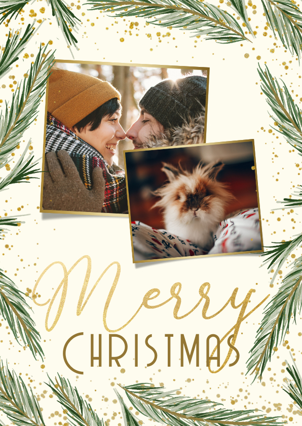 Weihnachtskarten - Karte zu Weihnachten mit Fotos und Tannenzweigen
