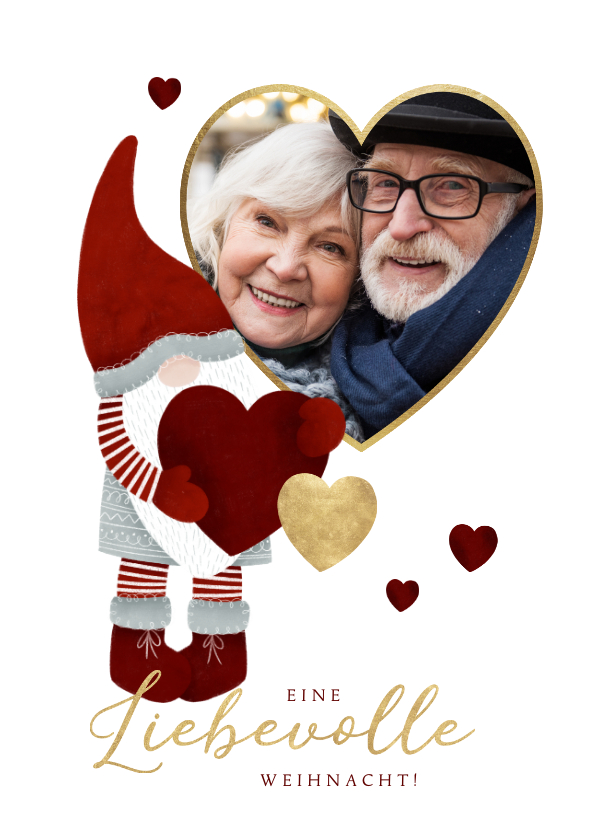 Weihnachtskarten - Liebevolle Weihnachtskarte Weihnachtsmann und Herzen
