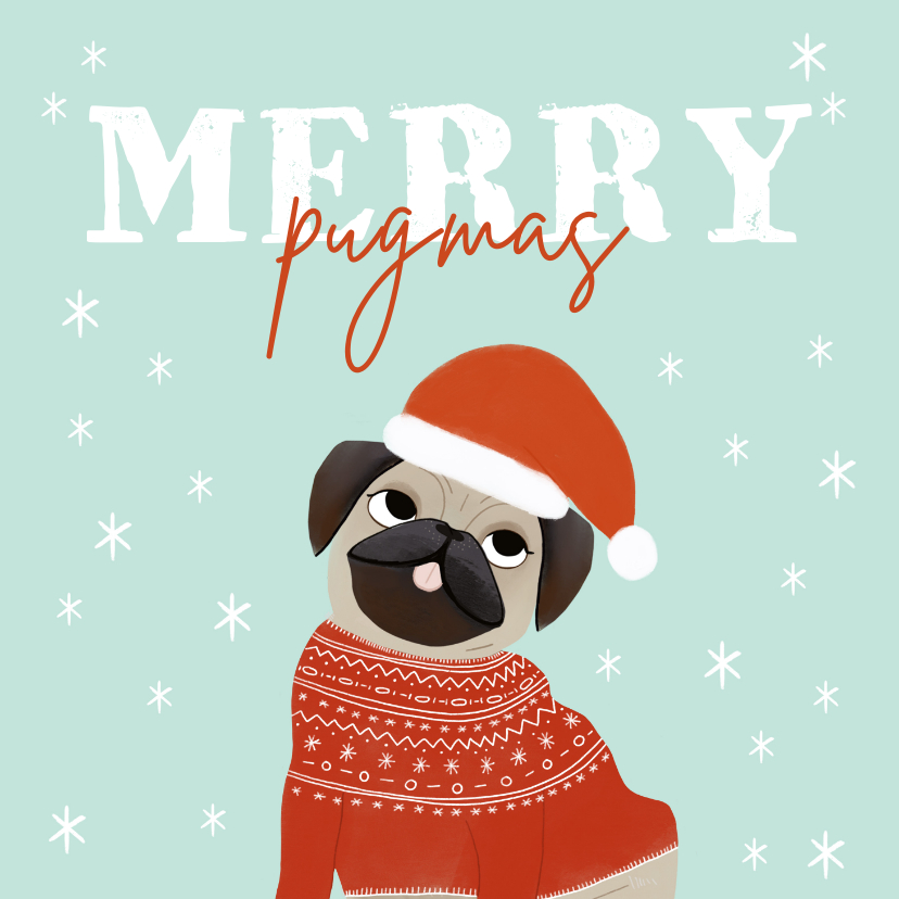 Weihnachtskarten - Lustige Weihnachtskarte 'Merry Pugmas'