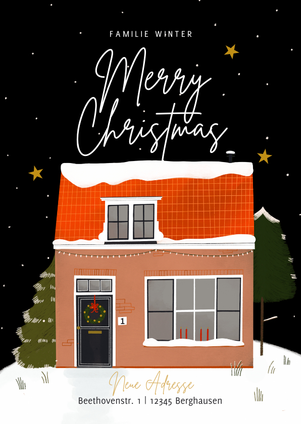 Weihnachtskarten - Umzugs-Weihnachtskarte Haus im Schnee