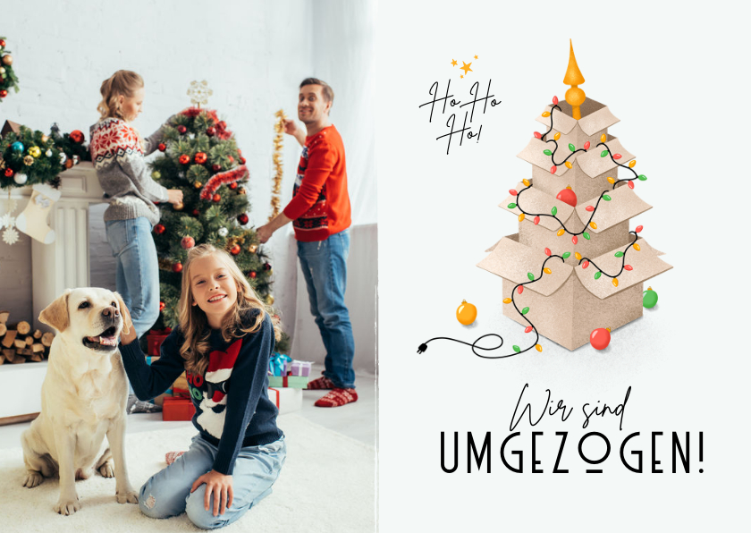 Weihnachtskarten - Umzugs-Weihnachtskarte Kartons mit Lichterkette