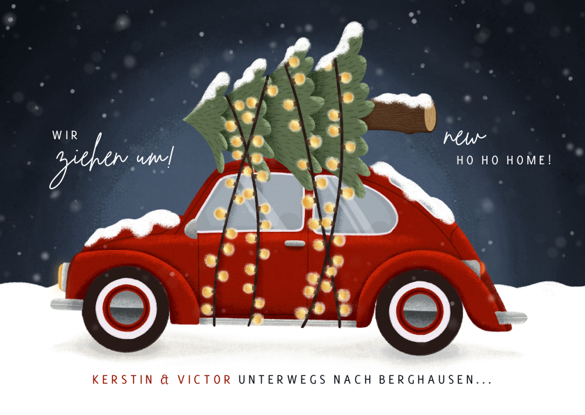Weihnachtskarten - Umzugskarte Käfer mit Weihnachtsbaum