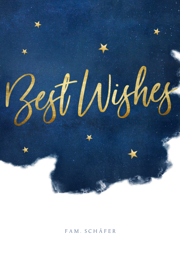 Weihnachtskarten - Weihnachtskarte Aquarell Best Wishes mit Sternen