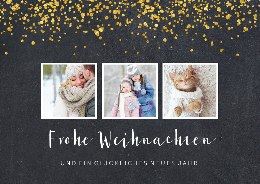 Weihnachtskarten - Weihnachtskarte auf Kreidetafel mit Fotos & Goldkonfetti