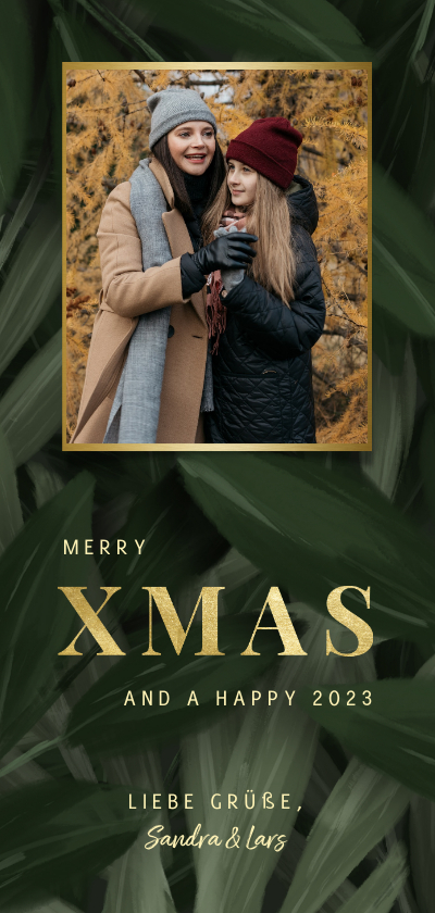 Weihnachtskarten - Weihnachtskarte botanisch mit Goldschrift und Foto