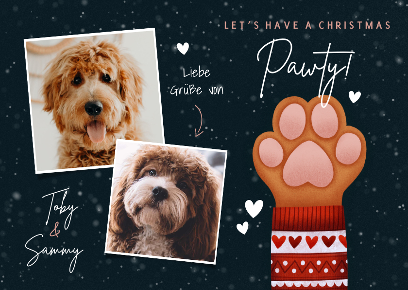 Weihnachtskarten - Weihnachtskarte eigene Fotos Hundepfote